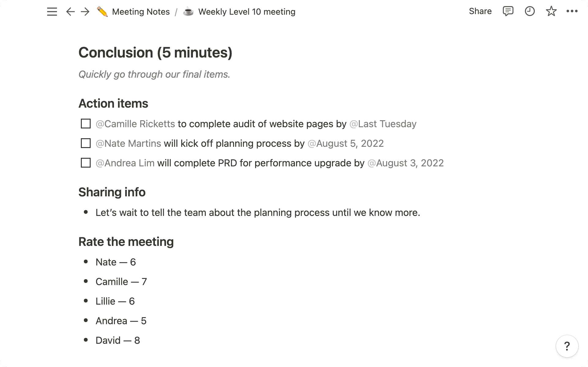 結論を出すことで、会議の価値が確認できます。