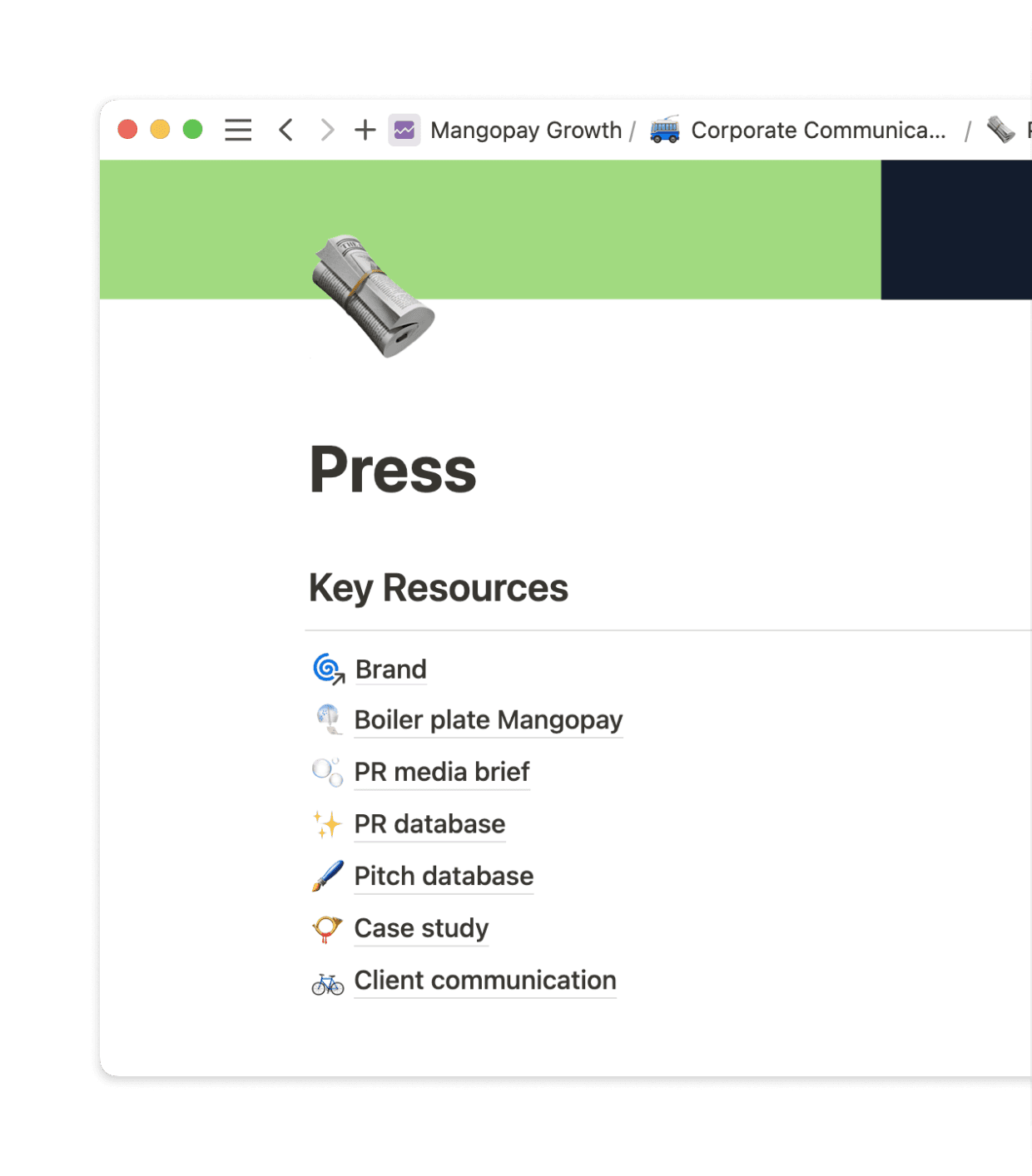 The press page is accessible to employees and the PR agencies Mangopay works with.