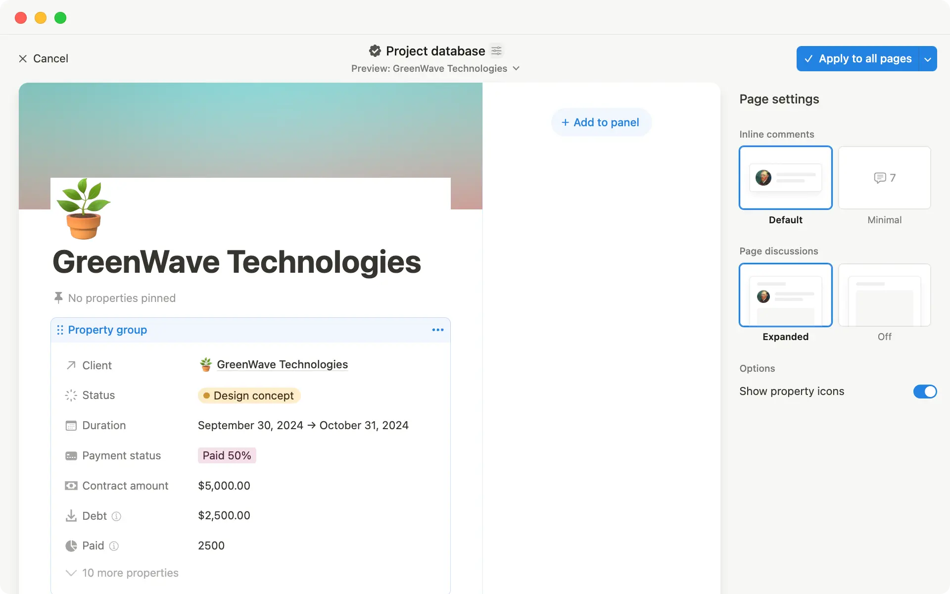 レイアウトビルダーを使用すると、プロパティの固定表示から新しいサイドパネルの作成まで、データベースページに関するすべてのことをカスタマイズできます。