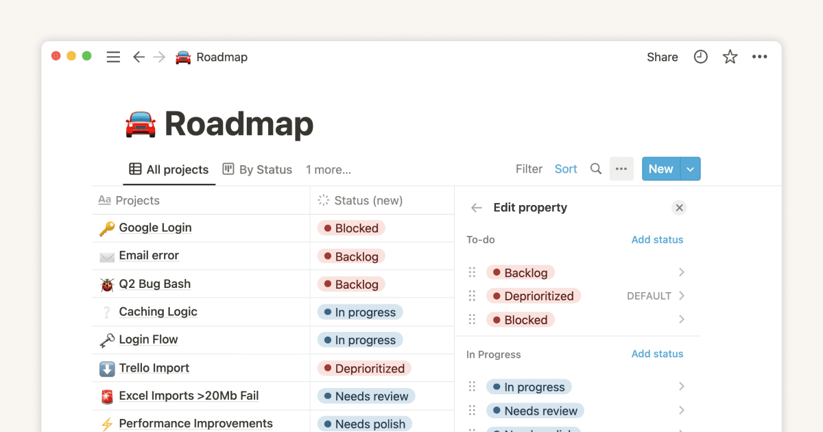 ステータスプロパティでタスクの進捗を可視化する