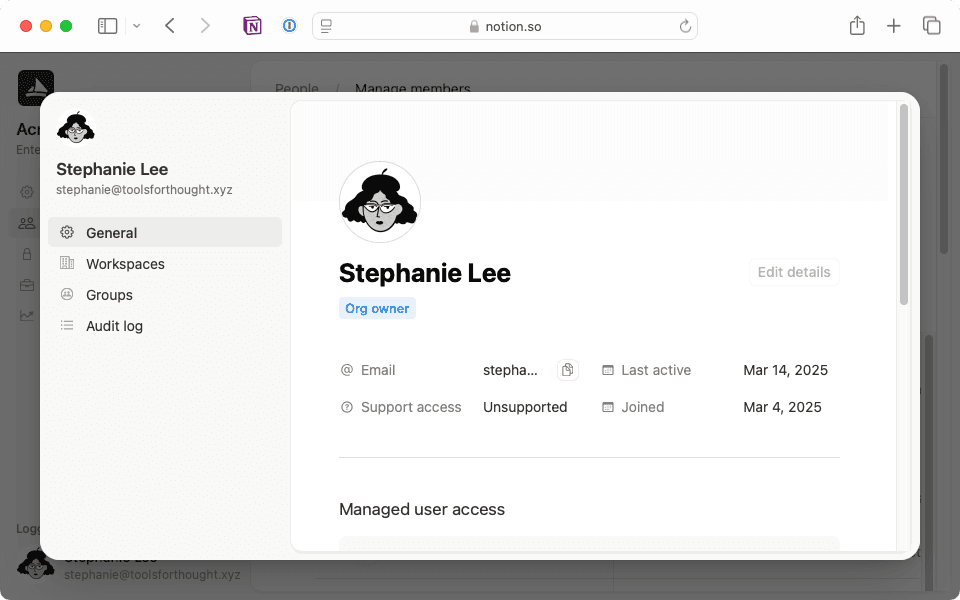 各メンバーの設定に移動して、組織オーナーがいることを確認します。