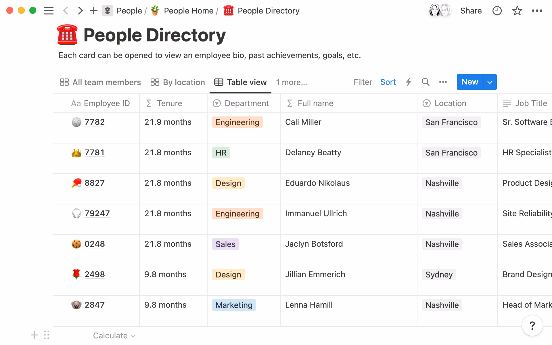 数式を使って、従業員の在職期間と氏名を算出します。