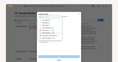Partagez des publications sur les réseaux sociaux depuis Notion avec des actions de webhook