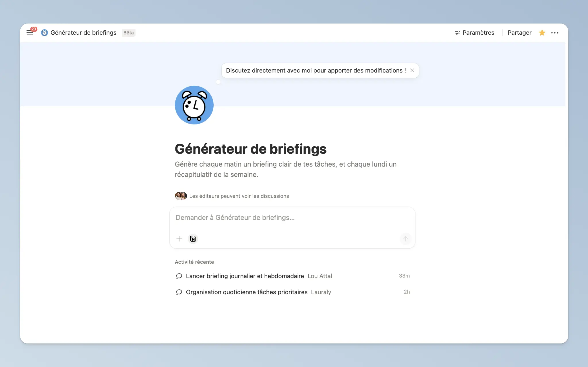 Générateur de briefings (avec liste de tâches)