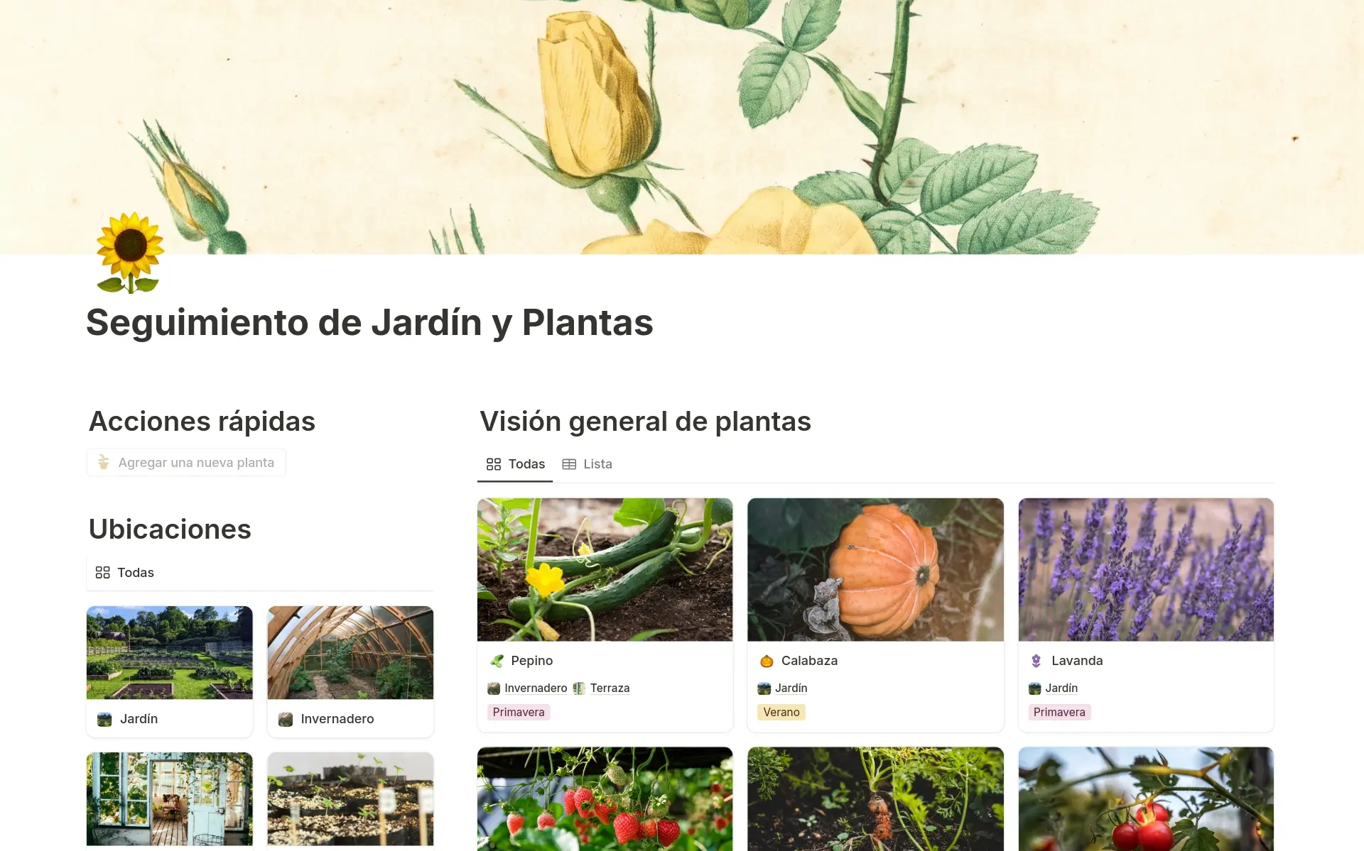 Captura de pantalla de la colección Un panel de control para cada uso creada por Notion